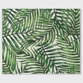 白の薄い緑の熱帯葉 ラッピングペーパー (フラット)