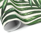 白の薄い緑の熱帯葉 ラッピングペーパー (ロールコーナー)