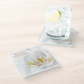 白の蘭"小さい祈りの言葉"のコースター ガラスコースター (アングル)