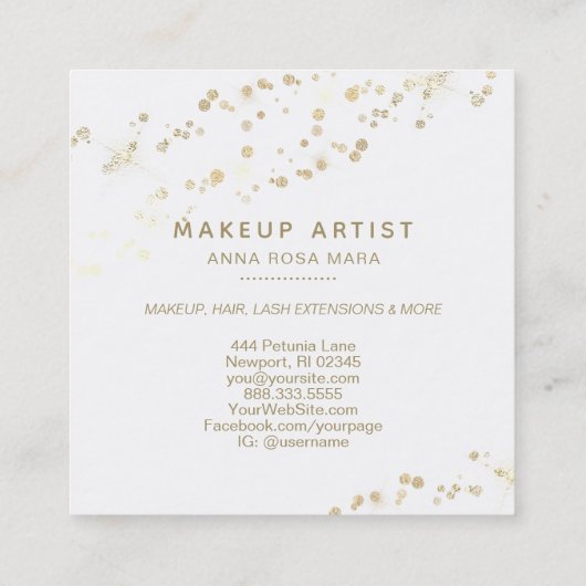 *~*白の赤い唇の金ゴールド紙吹雪 スクエア名刺 (裏面)