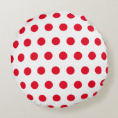 白の赤い水玉模様パターン ラウンドクッション (裏面)