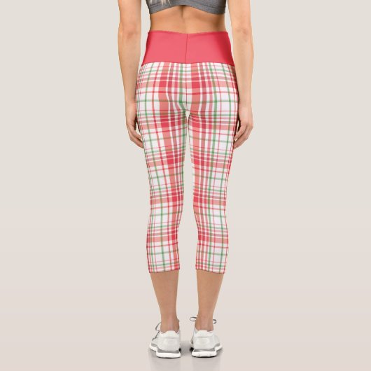 白の赤い緑の格子模様 カプリレギンス (裏面)