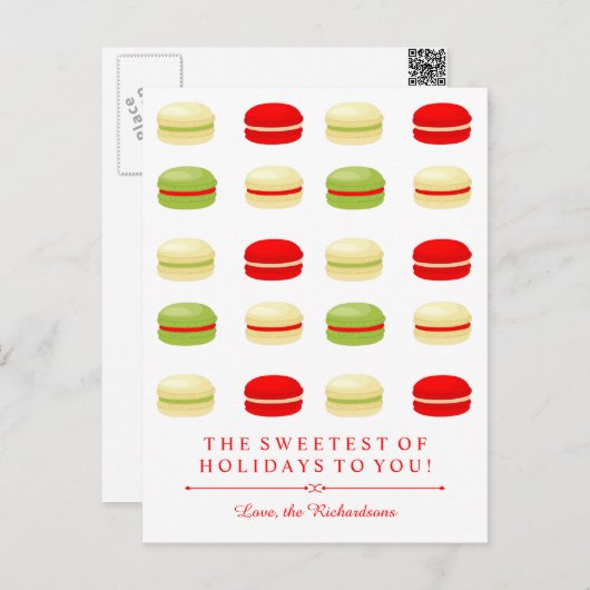 白の赤と緑のフランスのクリスマスマカロン シーズンポストカード (正面/裏面)