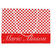 白の赤の水玉模様 |モノグカスタムラムユニーク ラージペーパーバッグ (裏面)