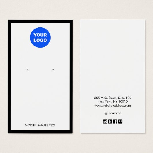 白の追加ロゴ黒のイヤリング縁どディスプレイカード (正面&裏面)