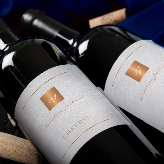 白の金ゴールドエレガント名パーソナライズされたスクリプト ワインラベル