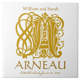 白の金ゴールドモノグラム – 名前結婚の日付タイル タイル