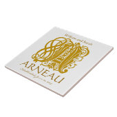 白の金ゴールドモノグラム – 名前結婚の日付タイル タイル (側面)