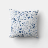 白の青いフローラ旋回パターン クッション (正面)