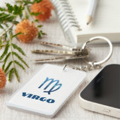 白の青い《星座》乙女座の(占星術の)十二宮図のシンボルや象徴 キーホルダー (正面右)