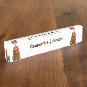 白の鶏のポートレート デスクネームプレート (側面)