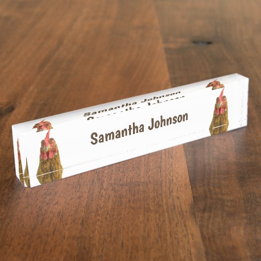 白の鶏のポートレート デスクネームプレート (側面)