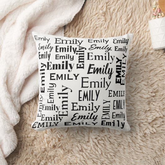 白の黒いエミリー名 クッション (ブランケット)