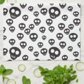 白の黒いスカルを搭載するパターン キッチンタオル (折り畳み)