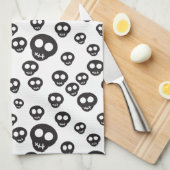 白の黒いスカルを搭載するパターン キッチンタオル (四つ折り)