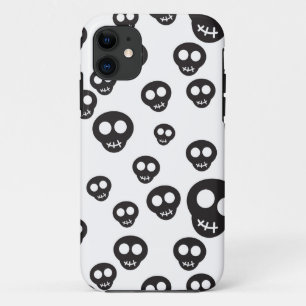 白の黒いスカルを搭載するパターン iPhone 11 ケース