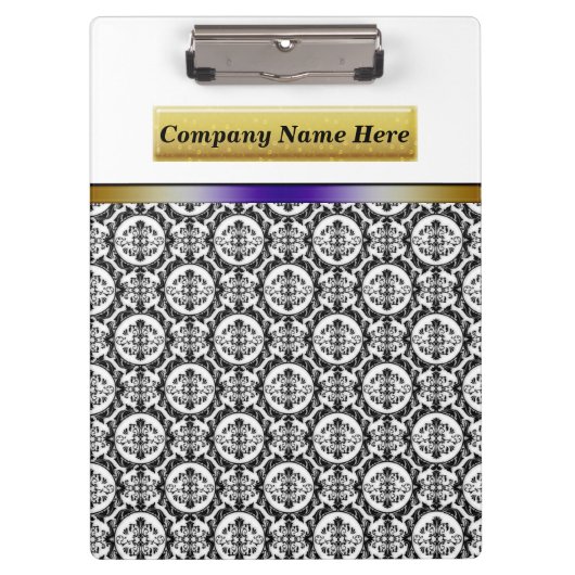 白の黒いダマスク織 クリップボード (正面)