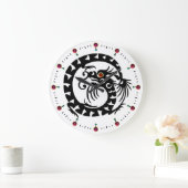 白の黒いヘビのドラゴン、ピンクの赤い宝石用原石 ラージ壁時計 (ホーム)