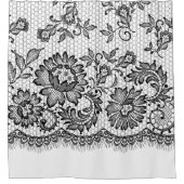 白の黒いレース シャワーカーテン (正面)