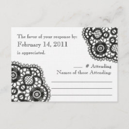 白の黒いレース(結婚の返信カード) 出欠カード