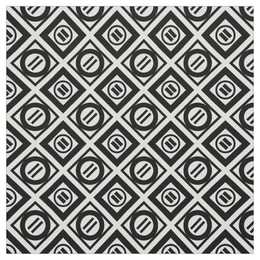 白の黒い等号幾何学的なパターン ファブリック (見本)