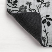 白の黒い花柄 マウスパッド (コーナー)