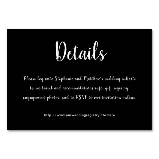 白の黒い詳細方向囲いカード テーブルナンバー (正面)