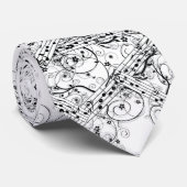 白の黒い音楽ノート ネクタイ (ロール)