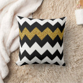 白の黒および金ゴールドのグリッターシェブロン クッション (ブランケット)