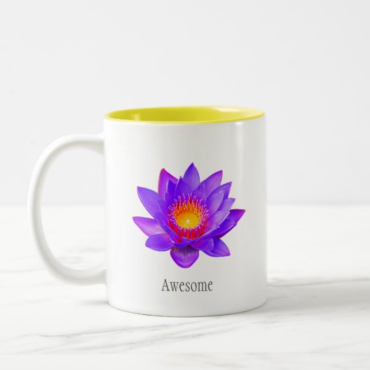 白の2色コーヒーマグカップ 紫の蓮の花 ツートーンマグカップ (左)