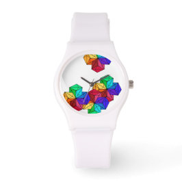白の3D Bright Rainbow Random Cube三角形 腕時計