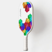 白の3D Bright Rainbow Random Cubes追加の名前 ピックルボールラケット (左)