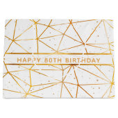 白の80歳の誕生日金ゴールド幾何学模様 ラージペーパーバッグ (正面)