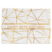 白の80歳の誕生日金ゴールド幾何学模様 ラージペーパーバッグ (裏面)