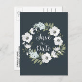 白のAnemoneフローラリース日付はがきを保存 案内ポストカード (正面/裏面)