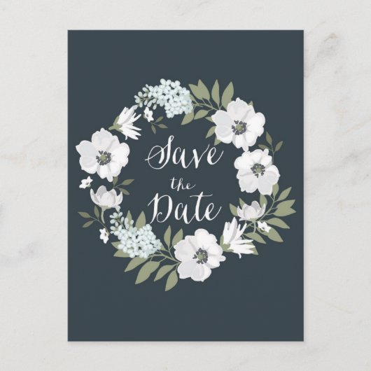 白のAnemoneフローラリース日付はがきを保存 案内ポストカード (正面)