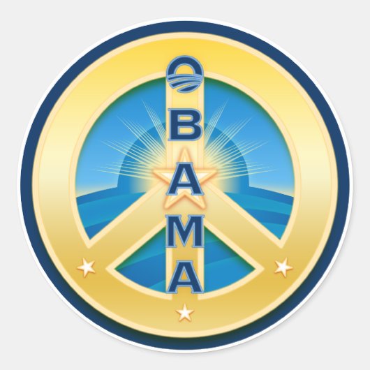 白のObama GoldStar Peace Stickers ラウンドシール (正面)