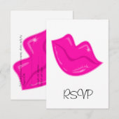 白のRSVPカードかわいらしいピンクの唇 出欠カード (正面/裏面)