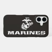 白のUSMCロゴスタック iPhone 16ケース (裏面横)