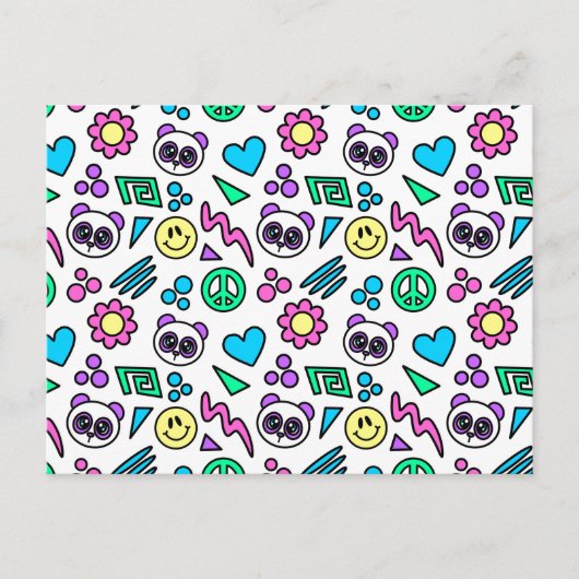 白のY2Kパンダ – 1000Pandas by Amanda Roos ポストカード (正面)