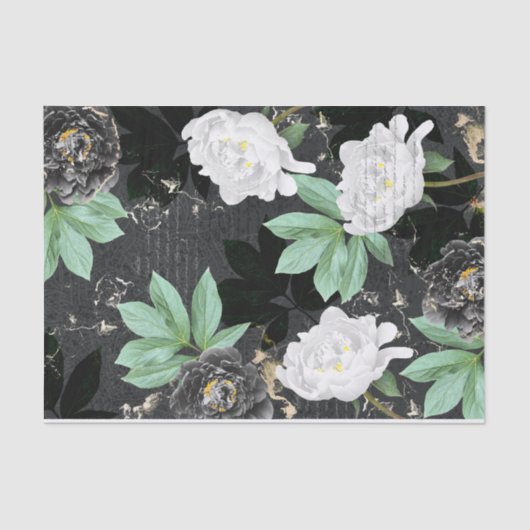 白はっきりしたと黒の牡丹の花柄の切り離し 薄葉紙 (正面)