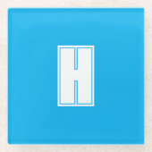 白はっきりしたイニシャル鮮やかな青 ガラスコースター (正面)