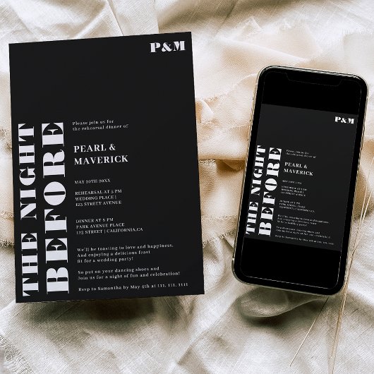 白はっきりしたシンプル黒のリハ結婚ーサル 招待状