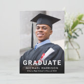 白はっきりしたタイポグラフィ写真卒業パーティー 招待状 (スタンド正面)