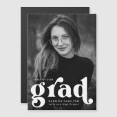 白はっきりしたタイポグラフィ写真卒業 マグネット招待状 (正面/裏面)