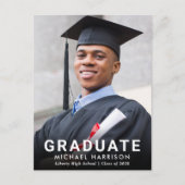 白はっきりしたタイポグラフィ写真卒業 案内ポストカード (正面)