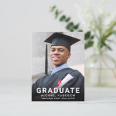 白はっきりしたタイポグラフィ写真卒業 案内ポストカード (スタンド正面)