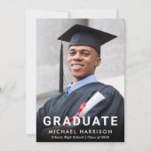 白はっきりしたタイポグラフィ写真卒業 案内状 (正面)