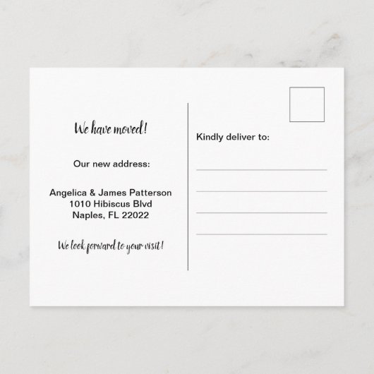白はっきりしたモダンフォント移動 案内ポストカード (裏面)