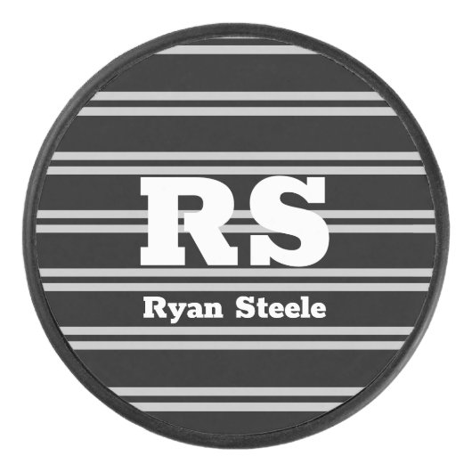 白はっきりしたモノグラムと名前、黒の灰色の線 アイスホッケーパック (正面)